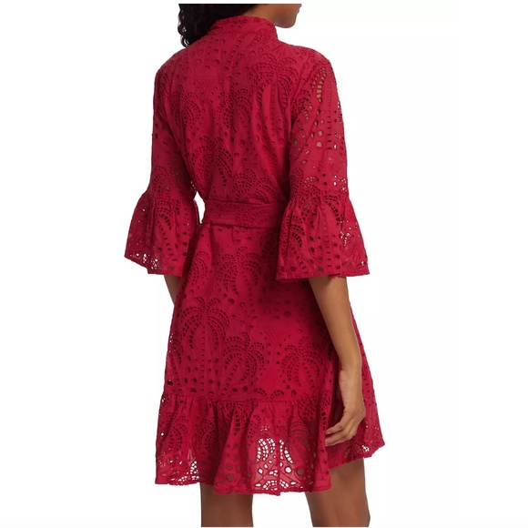 NWT $260 Farm Rio Eyelet Belted Mini Shirtdress in Red - size Small! - Picture 5 of 8
